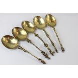 Five various Victorian silver gilt Apostle handled spoons, maker Martin Goldstein London 1880,