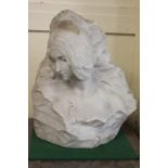 De la Valliere, a 19th century carved marble bust of a maiden with downward gaze, signed, 42cm high,
