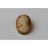 A 9ct gold mounted cameo brooch with chain loop and pin, 3cm