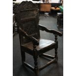 A small oak Charles I wainscot chair (reputed to have belonged to princess Elizabeth, daughter of