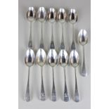 A set of eleven Victorian Old English pattern teaspoons, maker Joseph Ridge, Sheffield 1896,