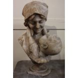 Emillo Fiaschi, 19th century, marble bust of a mother and child (a/f), signed on back, 55cm high, (
