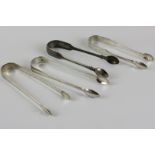 Four plain early 19th century silver sugar tongs, various dates and makers, 4oz