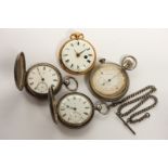 An 18th century gold plated cased pocket watch, together with two silver cased pocket watches, a