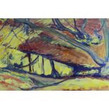 Jacob Epstein (1880-1959), woodland scene, possibly Epping Forest, gouache on paper, signed, 43cm by