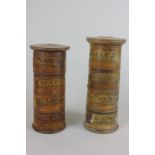 Two 19th century wooden spice towers with labelled cylindrical sections (a/f), (NC)