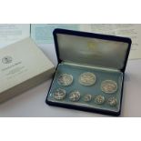 Coinage of Belize, eight silver coins, 'ten dollars to one cent' (Franklin Mint), 3oz