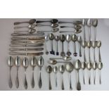 Four Victorian silver egg spoons, London 1899, together with six silver handled butter knives and