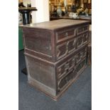 A 17th century oak chest of four long hung drawers with applied, moulded panel fronts 36cm (NC)