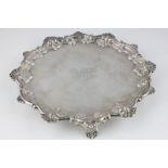 A George IV silver card tray, Wm Brown 1828 London, engraved initials, 15oz, 24cm