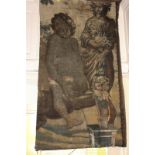 A 17th century tapestry panel depicting two figures 216cm by 118cm (af - piece from larger tapestry)