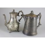 A heavy Victorian silver plated hot water jug with scroll handle and finial, modelled as a bunch