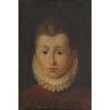 17th century English school, portrait of a boy in Elizabethan costume, oil on canvas, 38cm by