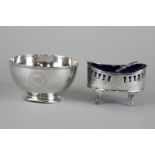 A George III silver salt  with blue glass liner, maker Peter and Ann Bateman, London 1791, an Edward