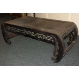 A Chinese rosewood opium table with pierced scroll frieze (a/f), 95cm, (NC)