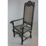 A Victorian oak copy of a William and Mary chair with cane panelled seat and back  (a/f) (NC)