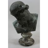 A 19th century bronze bust of Zeus head and shoulders, his head looking to his right on marble