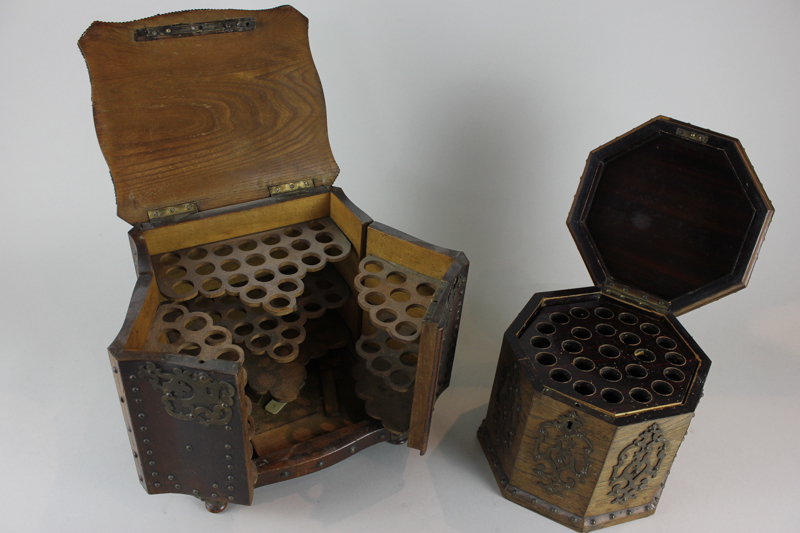 Two gilt mounted humidor cigar boxes, one hexagonal with hinged lid, the other rectangular with - Image 2 of 2