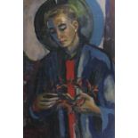 English School a holy man examining a crown of thorns, oil on canvas, 85cm by 51cm  (unframed) (NC)