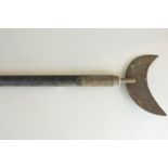 A Chinese moon spear with metal crescent shaped blade, on wooden shaft, 162cm, (NC)