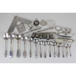 A collection of various silver condiment spoons, George IV and later, plated spoons, two mother or