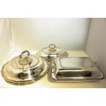 A late Victorian vegetable dish and cover, an entree dish and cover and parts of an entree dish