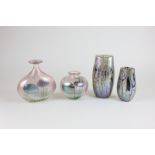 Four Norman Stuart Clarke glassware vases in two colour-ways, tallest 13.5cm high