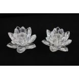 A pair of Swarovski crystal candle holders in the shape of a rose, 6cm high