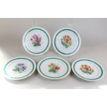 A set of five Continental porcelain plates, hand painted with flowers (one a/f)