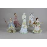 Two Coalport porcelain figures of Nell Gwynn and The Goose Girl, two Royal Worcester figures of
