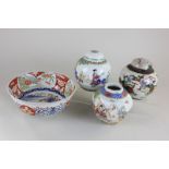 Three Chinese ginger jars, one with crackle glaze, together with a Chinese porcelain bowl, 21cm