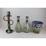 A pair of Royal Doulton bottleneck vases together with a Royal Doulton stoneware jardiniere and a