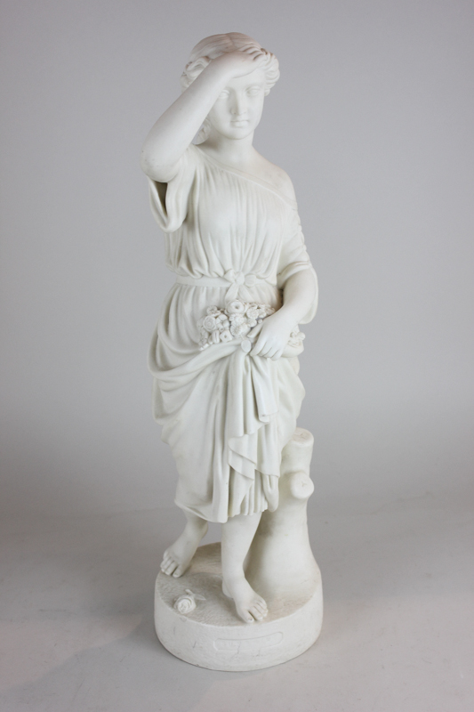 A Victorian Parian figure of a lady flower picker, inscribed Sunshine WM Brodie, 50cm high