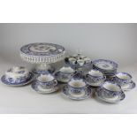 A blue and white Powell Craft Cuddra collection part tea and breakfast set comprising six cups,