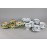 A Myott and Sone Art Deco part tea set of teapot, milk jug, two cups and saucers, together with