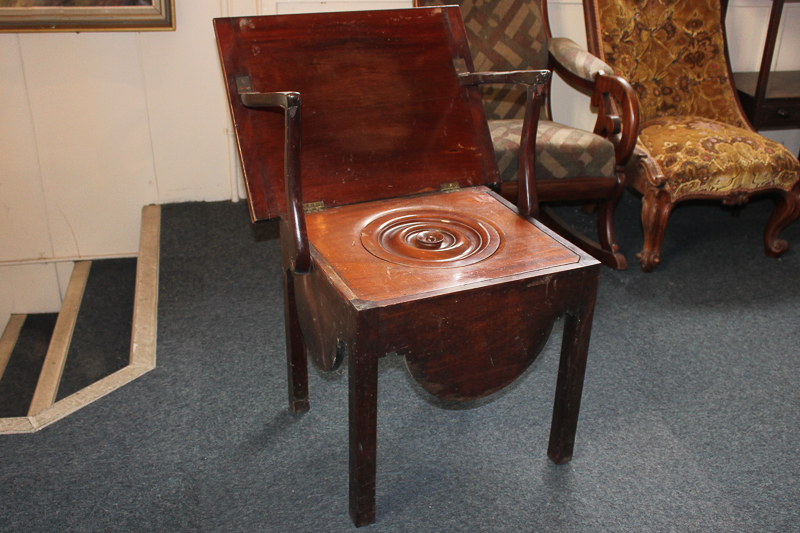 An early 20th century mahogany commode with lift-up flap top which becomes the back support, with - Image 2 of 2