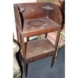 A converted  Victorian mahogany washstand with two shelves above a single drawer (NC)