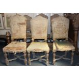 A set of six 19th century copies of late 17th century walnut framed dining chairs with high backs on