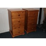 A pair of pine bedside chests with four drawers on ball feet, 42.5cm