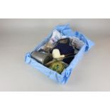 A box of Sir Patrick Moore memorabilia, to include a Hawaiian shirt, pewter mug, purse, pipe, tie,