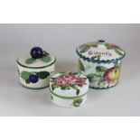 Two pieces of Wemyss pottery, a cabbage rose decorated circular pot and cover, stamp to base, and