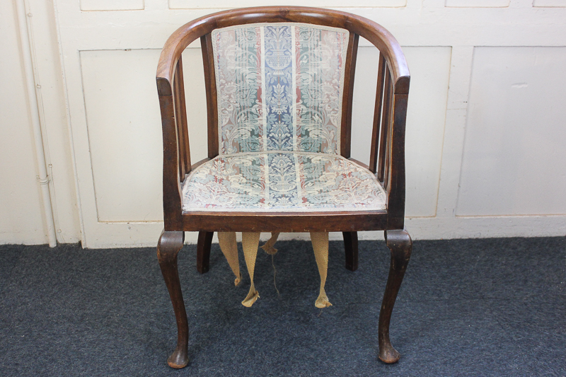 A  mahogany framed tub chair with upholstered back and seat, on cabriole legs, (SPM) - Image 2 of 2