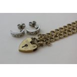 A 9ct gold bracelet with padlock clasp, 5.1g; and a pair of silver and diamond hoop earrings