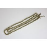 A 9 carat gold neck chain, plain round and rope twist links with bolt ring clasp