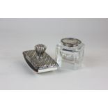 A George V silver topped glass inkwell, maker Henry Wigfull, Sheffield 1921, and a Victorian