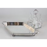 A Walker & Hall, Sheffield silver plated tray, together with a silver plated cruet with four glass