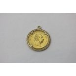 A Austro-Hungarian 1915 gold coin in pendant mount