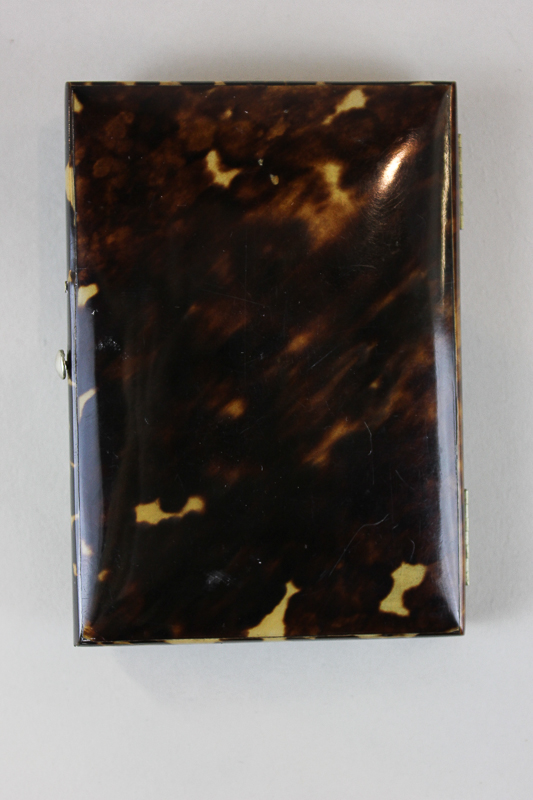 A Victorian tortoiseshell purse with unmarked silver inlay corners and central cross shaped - Image 2 of 3