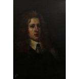 English School portrait of a gentleman wearing a full wig and white collar, oil on canvas, 76cm by