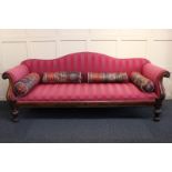 A William IV mahogany settee with scroll arms, 220cm